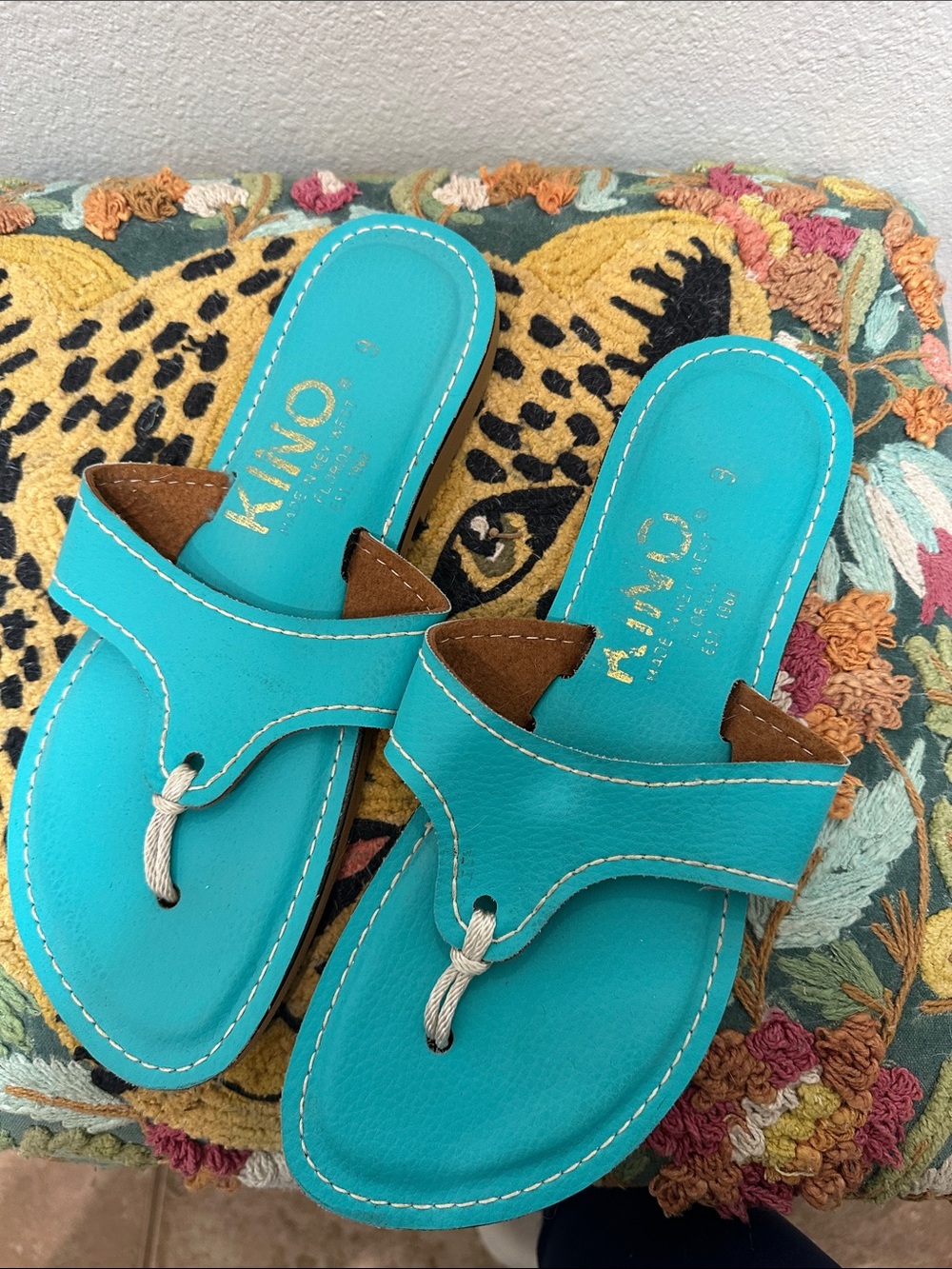 Kino’s Turquoise Leather Slide Sandals from Key West